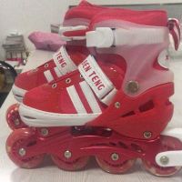 溜冰鞋儿童全套装男女旱冰鞋男女滑冰鞋轮滑鞋可调闪光3-5-6-10岁 红色不闪单鞋(只有鞋子) S 小号(26-32码)