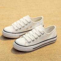 儿童休闲透气鞋帆布鞋低帮童鞋春秋款系带小男童女童板鞋大童球鞋 童鞋白色 30的内长是19cm
