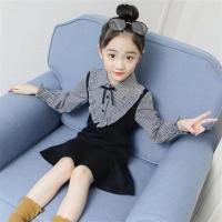 女童连衣裙2020新款儿童格子拼接裙子春秋装女孩棉假两件洋气衣服 拼接格子连衣裙黑色 60码建议身高40cm左右