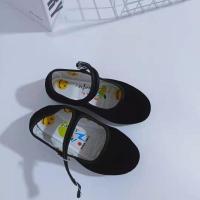 儿童布鞋老北京布鞋小礼仪舞蹈小跟黑平绒学生红色方口女童鞋女孩 注塑一带黑色 14号内长14cm