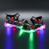 2021夏季新款带灯蜘蛛侠奥特曼网红男童凉鞋软底防滑果冻底沙滩鞋 迷彩红蜘蛛侠 偏小建议买比平时穿的大一码