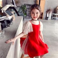 女童连衣裙红色儿童裙2021新款女孩夏装洋气裙子雪纺中大童公主裙 红色 110cm