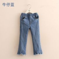 宝宝喇叭牛仔裤春装新款女童童装儿童休闲长裤子kzb499 牛仔蓝 110