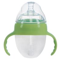 婴儿奶瓶大口径新生儿宽口径全硅胶奶瓶防摔防胀气宝宝仿母乳奶嘴 绿色[150ml] 单个奶瓶
