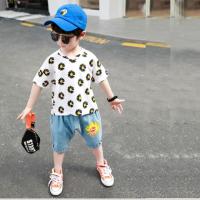 [短袖+牛仔]童装男童夏装套装2020新款中大童牛仔小雏菊两件套 小雏菊白色(上衣+哈伦裤) 110(建议身高105)