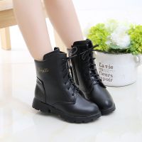 2018新款英伦风宝宝棉靴子女童秋季马丁靴儿童鞋筒靴加绒二棉皮鞋 818二棉黑色 27码数内长约16.5厘米