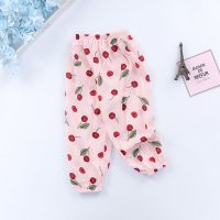 儿童家居夏季新款防蚊裤薄款男女童宝宝防晒速干休闲运动灯笼裤子 樱桃 绵绸防蚊裤 120 (建议身高110-120)