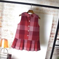 纯棉夏季新款女童无袖背心裙翻领儿童连衣裙可爱甜美百褶裙时尚 红色203 百皱裙 80 建议身高70-80