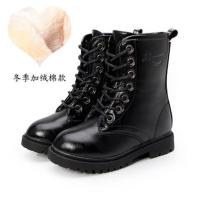 新款童鞋春秋冬季男女童棉鞋中大童皮靴子女童雪地鞋儿童马丁靴 黑色 大棉 42码鞋垫长26.2cm