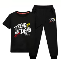 童装男童夏装套装2020新款儿童短袖夏季中大童男孩帅气两件套潮衣 摇滚黑+黑长裤 100cm(建议20-30斤)