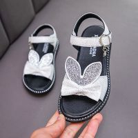 儿童凉鞋女童洋气公主鞋2020夏季新款时尚软底鞋子小女孩中大童鞋 银白色蝴蝶结 软底防滑 标准内长 31码鞋内长18.8