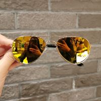 潮儿童眼镜太阳镜男女童彩色反光墨镜蛤蟆镜可爱宝宝小孩遮阳眼镜 金水银