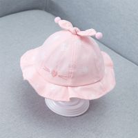婴儿帽子春秋薄款超萌可爱0至2岁纯棉公主渔夫帽夏防晒网纱遮阳帽 爱心天线-粉红色 0-8个月(帽围40-44CM)