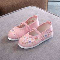 儿童汉服鞋女童绣花鞋老北京布鞋宝宝唐装中国风表演出鞋舞蹈鞋子 粉红色 20码/适合脚长13.5厘米