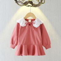 女童春装连衣裙2021新款韩版春秋洋气女宝宝裙子儿童公主裙婴童裙 POLO花边裙子:砖红 73 CM