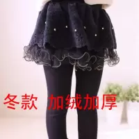 女孩加绒加厚打底裤秋冬款假两件裙裤中大童修身显瘦打底裙裤百搭 钉珠裙裤[加绒加厚]藏青色 100码适合身高90厘米左右的