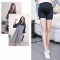 网红孕妇装夏装新款孕妇装短袖圆领网纱亮片宽松刺绣雪纺连衣裙 黑色托腹 安全裤(单件) M