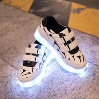 网面发光鞋儿童透气软底女童荧光鞋男童宝宝亮灯鞋usb充电会发光 a18黑色 手腕表 内长16.2cm 25