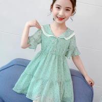 新款女童连衣裙2020夏碎花雪纺夏季薄款公主裙中大童女孩洋气裙子 浅绿色 140