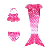 美人鱼衣服儿童鱼尾 女孩比基尼夏季泳装 美人鱼套装蕾丝花边 图片色三件套 100