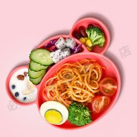 宝宝餐盘婴儿辅食碗儿童餐具套装分格卡通硅胶吸盘式学吃饭 [西瓜红]硅胶餐盘 单盘