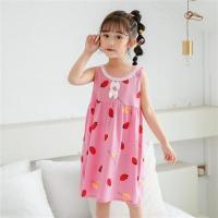爱莎公主艾莎图案儿童睡衣夏季薄款睡裙女童夏天短袖连衣裙夏装sy S-吊带粉草莓 8码建议90-100CM