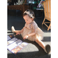 婴童装婴儿公主裙生日周岁礼服女宝宝衣服女童网纱连衣裙 米黄色 80码