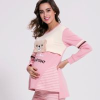 月子服夏季薄款产后孕妇哺乳睡衣纯棉怀孕期产妇喂奶家居服女 粉色卡通小熊 M