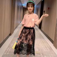 女童蕾丝连衣裙夏装2021新款纯棉网红亲子两件套装儿童装公主裙子 粉红色 110 正码建议体重30-40