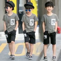 男童夏装套装2021新款帅气短袖男孩夏季儿童运动夏天中大童洋气潮 小人头灰色 110