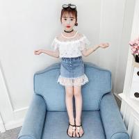 女童夏装2020新款套装儿童夏季时髦网红女孩洋气夏天牛仔裙两件套 白色单上衣 110