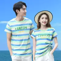 网红2021新款潮亲子装夏装一家三口短袖T恤母子母女时尚全家套装 绿条纹T恤[单件 90码[身高75-85cm]