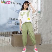 女童套装洋气网红春夏新款儿童短袖时尚女孩中大童运动休闲两件套 060橄榄绿 59