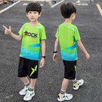 男童夏季运动套装2021新款中大童帅气速干衣儿童装短袖短裤篮球服 绿色(Rock)款 运动套装 110 码 建议身高10