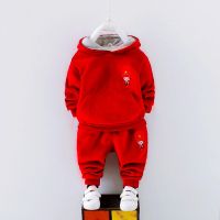 中小男童装春秋新款套装0-1-2-3岁4男孩宝宝洋气帅气加绒两件套潮 复合绒小兵大红 120 [收藏宝贝,优先发货]