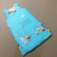 婴儿睡袋秋冬季加厚宝宝背心式防踢被儿童无袖睡袍中大童睡衣纯棉 蓝色小猪佩奇 70cm衣长(0-2岁)