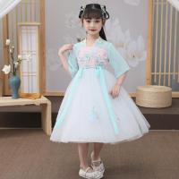 女童汉服新款夏装超仙中国风小女孩古装表演连衣裙时尚儿童公主裙 绿色 110