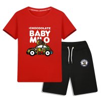 大童男装夏装韩版小中大童纯棉短袖两件套儿童休闲套装宽松T恤潮 红色开车款 100码建议20-30斤