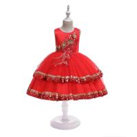 儿童礼服超仙公主裙走秀蓬蓬裙春季女童超洋气夏装连衣裙婚纱礼服 L62-大红色 送皇冠 110码(建议身高105-115)