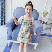 女童旗袍连衣裙夏装2021新款中国风女孩格子裙子夏季儿童公主唐装 绿色 110
