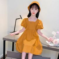 女中大童连衣裙2021新款夏装洋气网红儿童泡泡袖公主裙女孩夏装 姜黄色 110