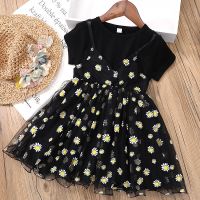 女童秋季连衣裙2020新款小女孩春秋裙子儿童宝宝小雏菊洋气公主裙 黑色短袖 90