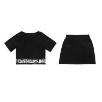 女童夏季新款套装宝宝俩件套时尚洋气网红2021中大童韩版运动套装 黑色 90 85-95CM