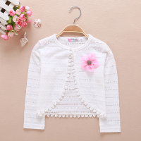 新款夏季女童披风中大儿童装小坎肩长袖披肩空调服防晒衣镂空开衫 白色镂空披肩长袖 90cm(建议身高70-75cm)