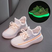 男童夜光底椰子鞋2021夏季女童透气软底运动鞋中大童休闲老爹鞋潮 F16粉红色(夜光实心底) 26 码/鞋内长17.5c