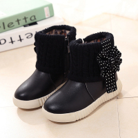 女童靴子2020秋冬季新款女童鞋公主雪地靴儿童加绒加厚保暖童靴子 黑色(二棉款) 26码/内长15.6cm