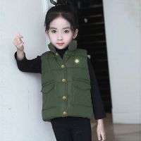 新秋冬款男女童内外穿马甲儿童马甲羽绒棉背心小学生外套宝宝马甲 军绿色 120码(建议110左右身高