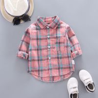 童装女宝宝纯棉格子衬衫长袖春夏装薄款洋气开衫外套韩版男童衬衣 粉红色 粉格(无图案) 80 [建议身高75CM以下]