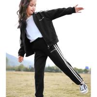 女童秋冬套装卫衣卫裤运动装女孩中大童开衫加绒加厚保暖两件套潮 黑色 拉链开衫+裤子套装[春秋款] 120