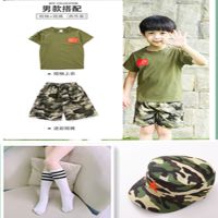 儿童迷彩服演出套装男女中小学生幼儿园夏令营军装少儿军训特种兵 男生[上衣+短裤+帽子+袜子] 100 建议身高90cm